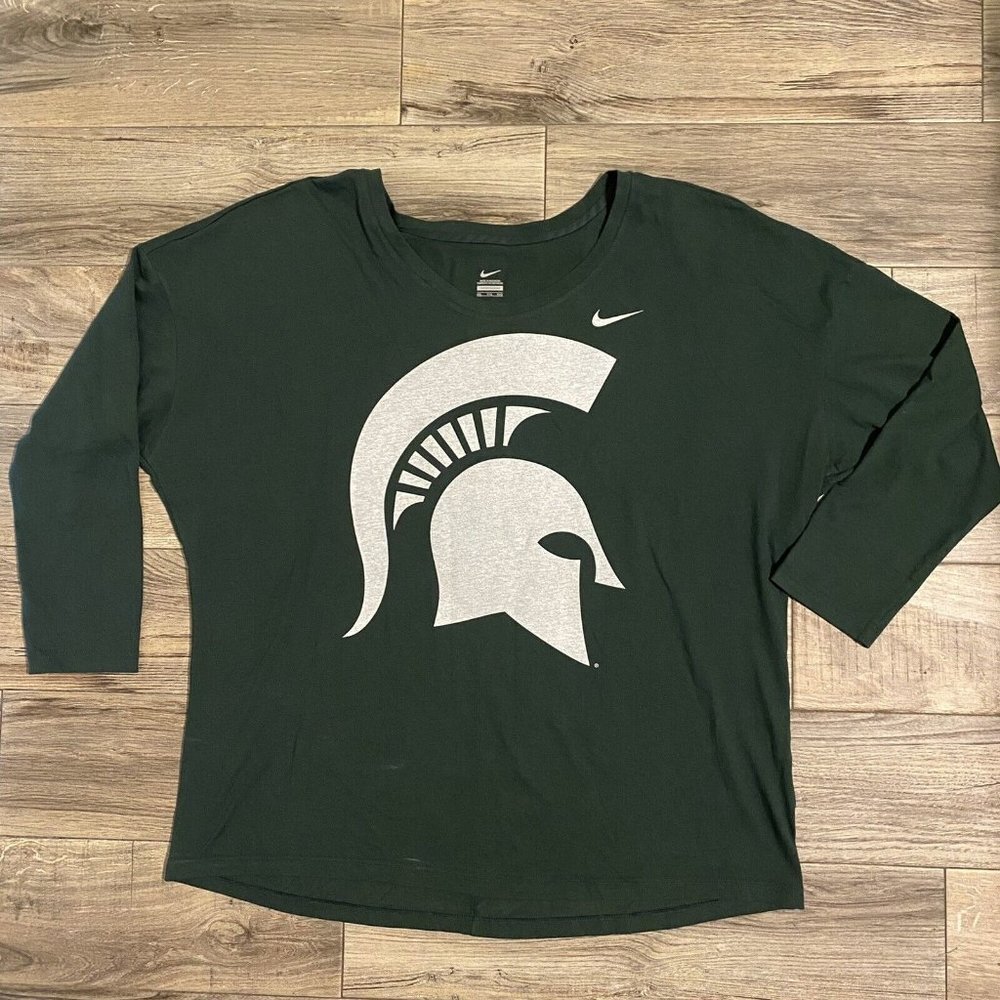 Nike Dark Green Long Sleeve Tee with Silver Logo
